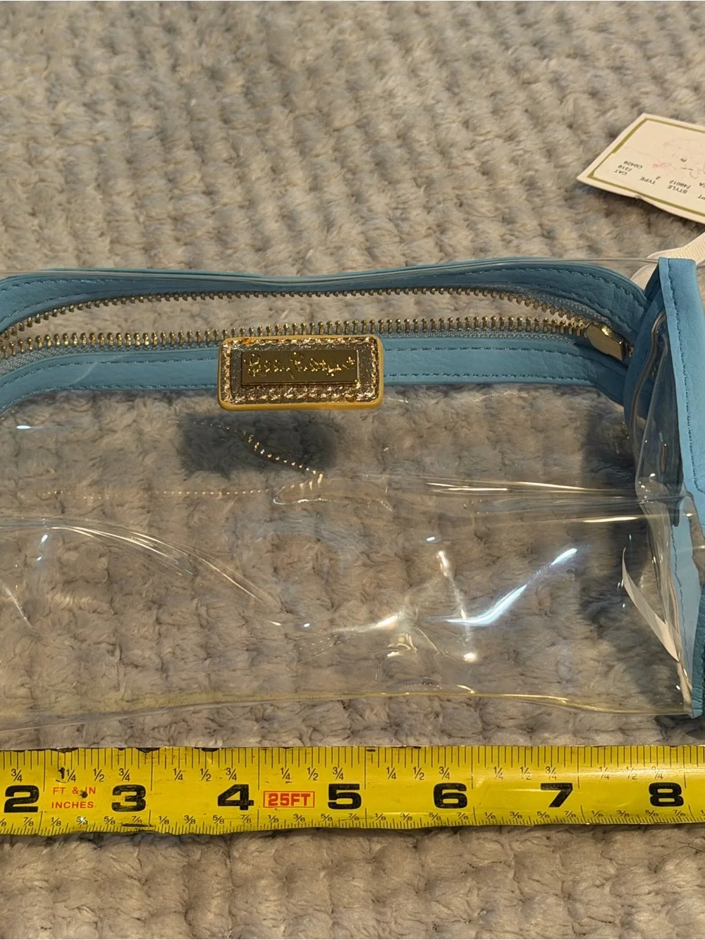 Lilly Pulitzer clear cosmetic pouch with light blue trim